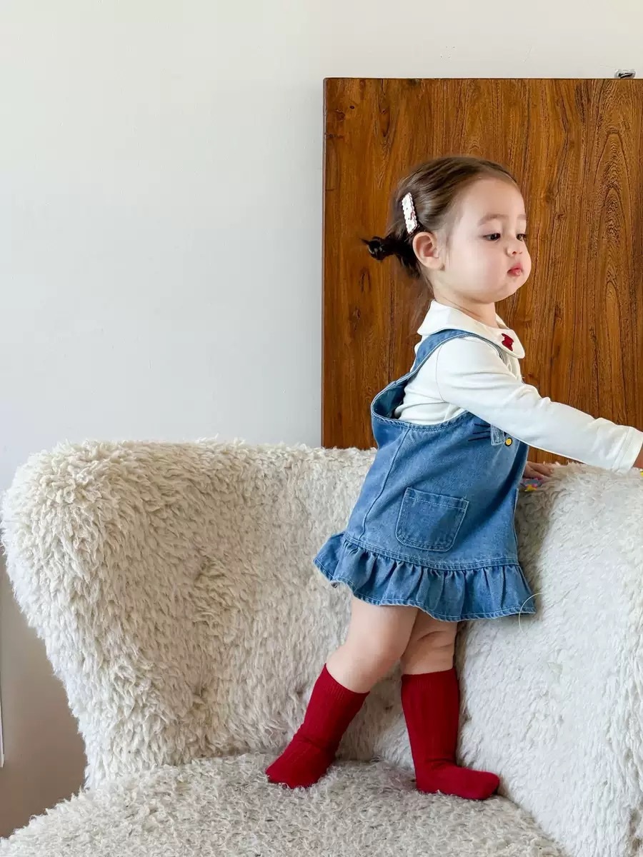 貓貓領子上衣/貓貓牛仔吊帶裙