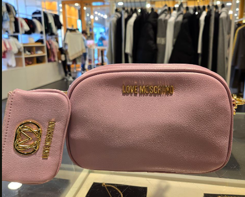 [E] EFG LOVE MOSCHINO PINK LOGO LETTERIG METAL WITH MINI POUCH WALLET CROSSBODY BAG, JC4090PP1HLN0662 (EFG1)