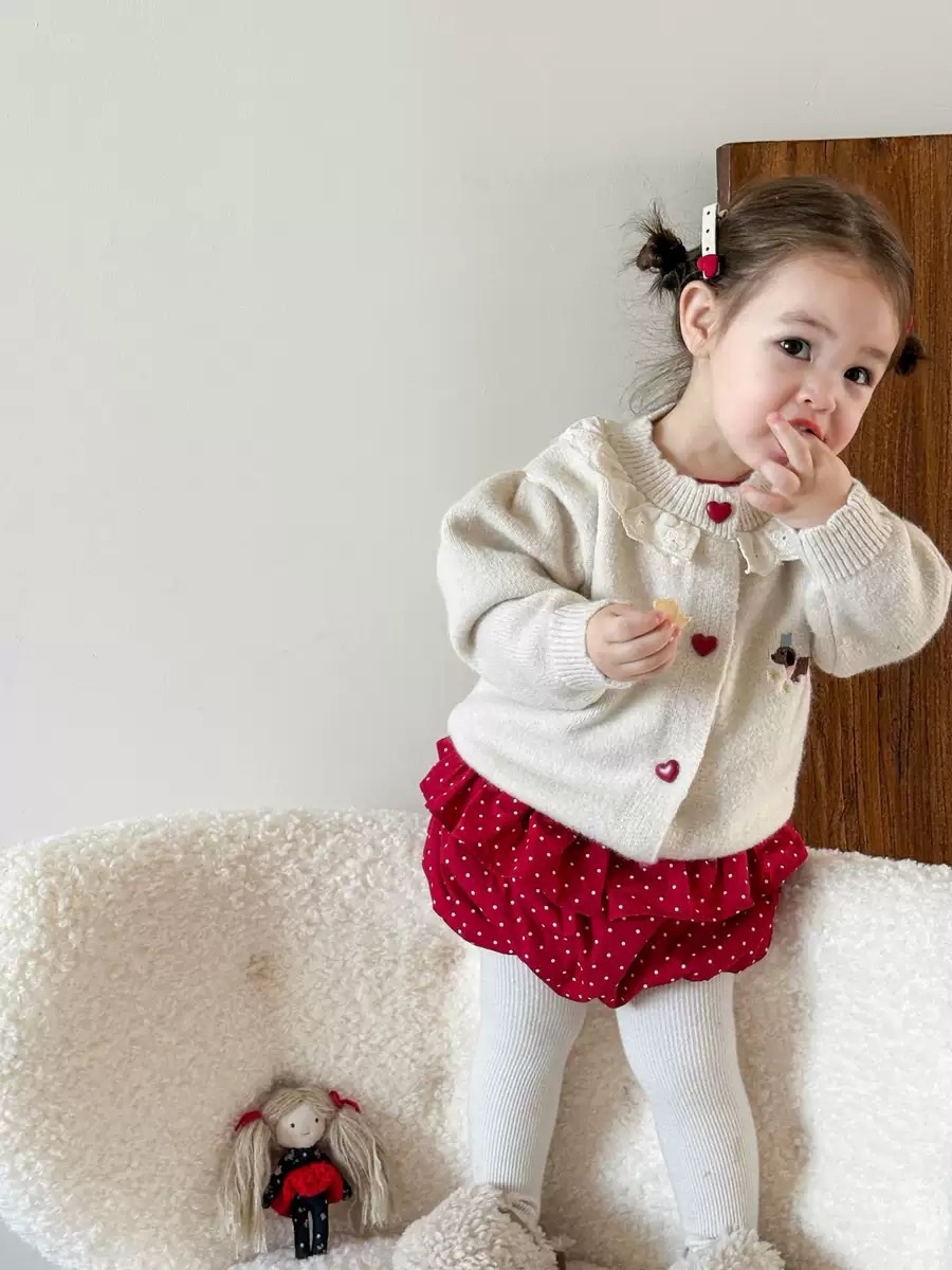 狗狗愛心扣外套/波點花苞包屁褲