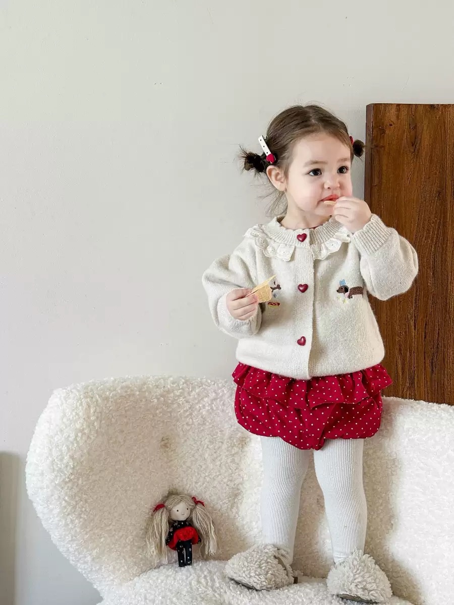 狗狗愛心扣外套/波點花苞包屁褲