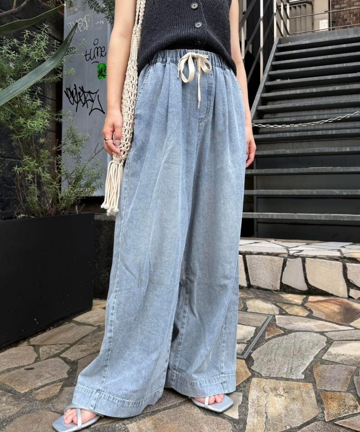 CIAOPANIC TYPY(チャオパニックティピー)  【低身長・高身長対応/サイズ展開あり】【新色追加】スタイルアップ柔らかワイドイージーパンツ薩克斯藍L（TYZ1051503A0001）