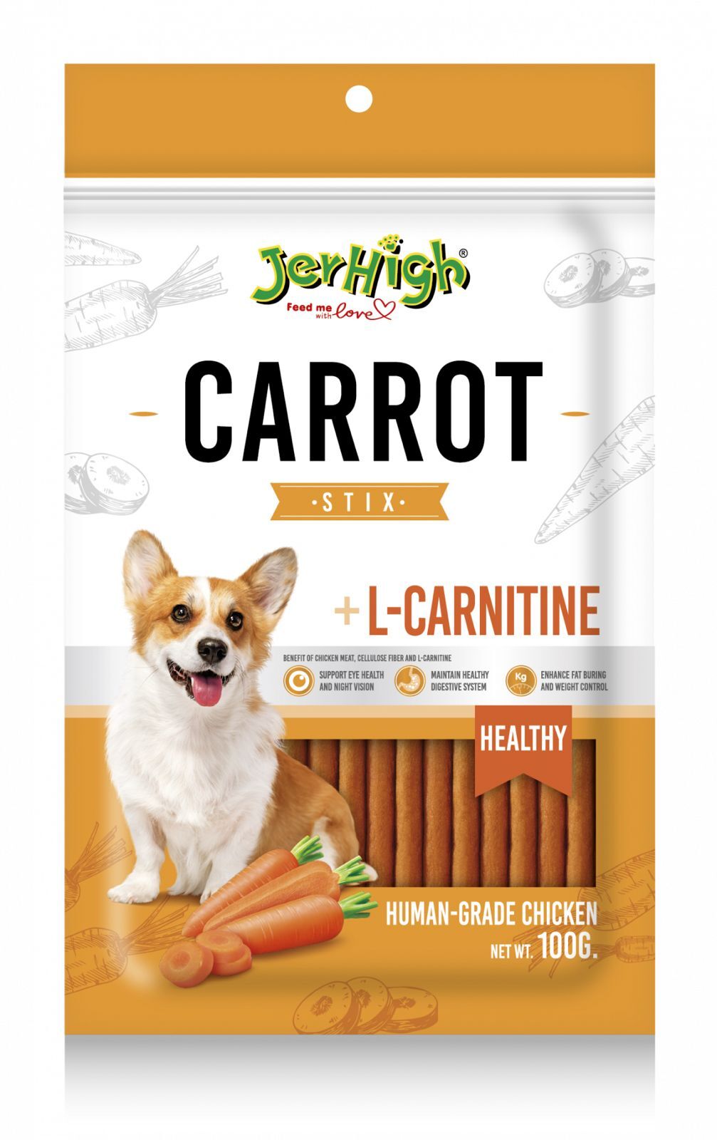 JerHigh小食 Carrot Stick 紅蘿蔔雞肉條100g犬食