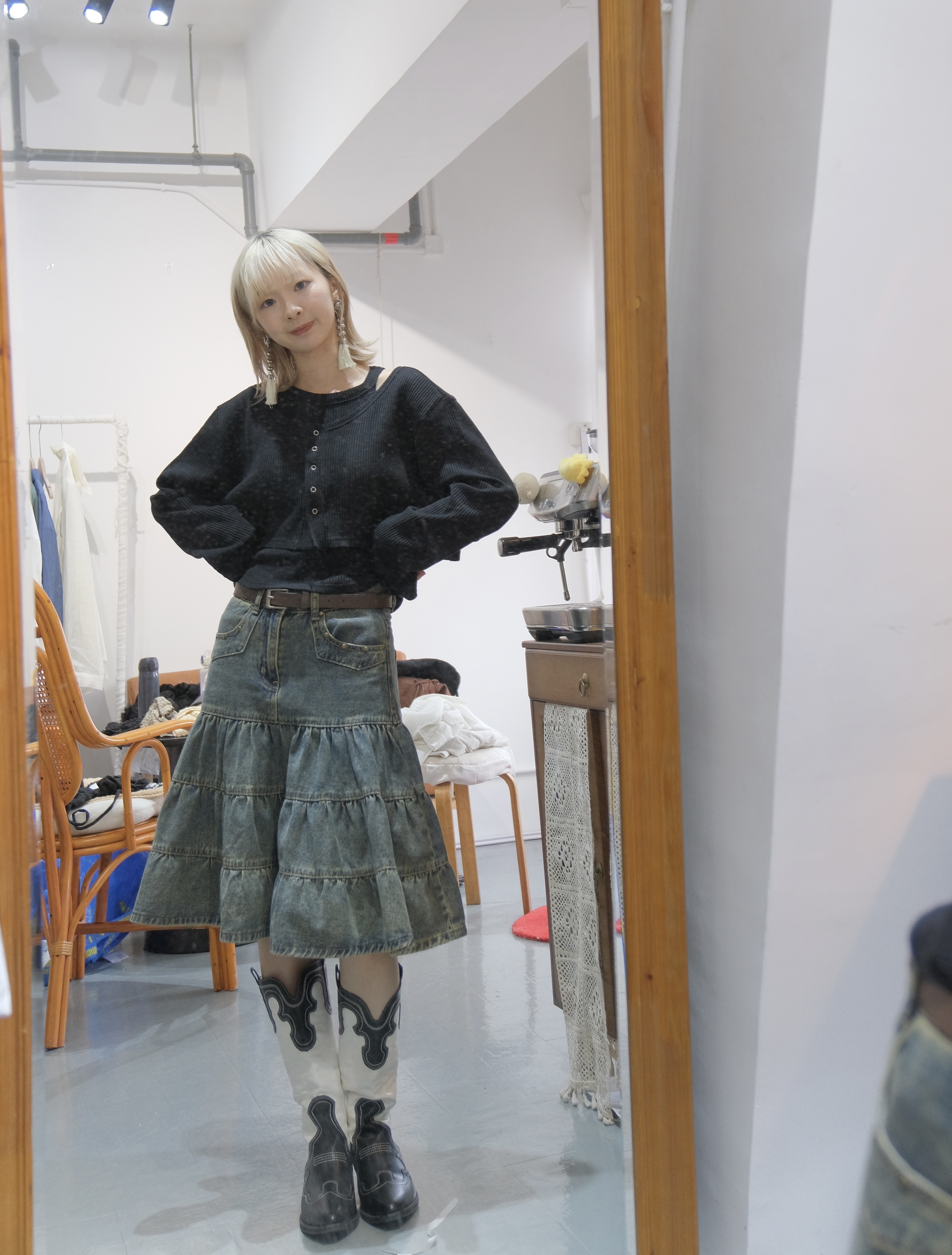 窩夫格連入肩pad背心set top