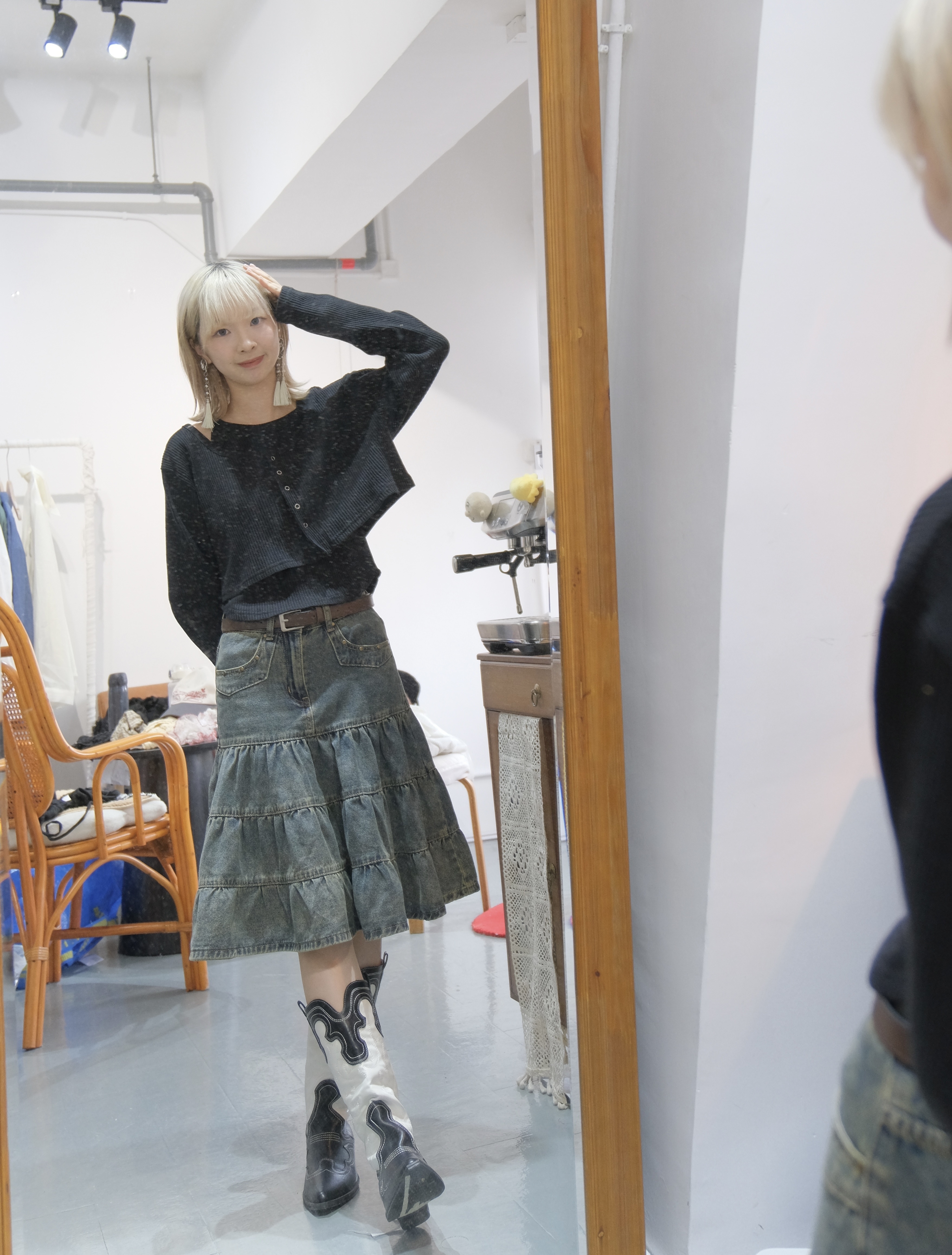 窩夫格連入肩pad背心set top