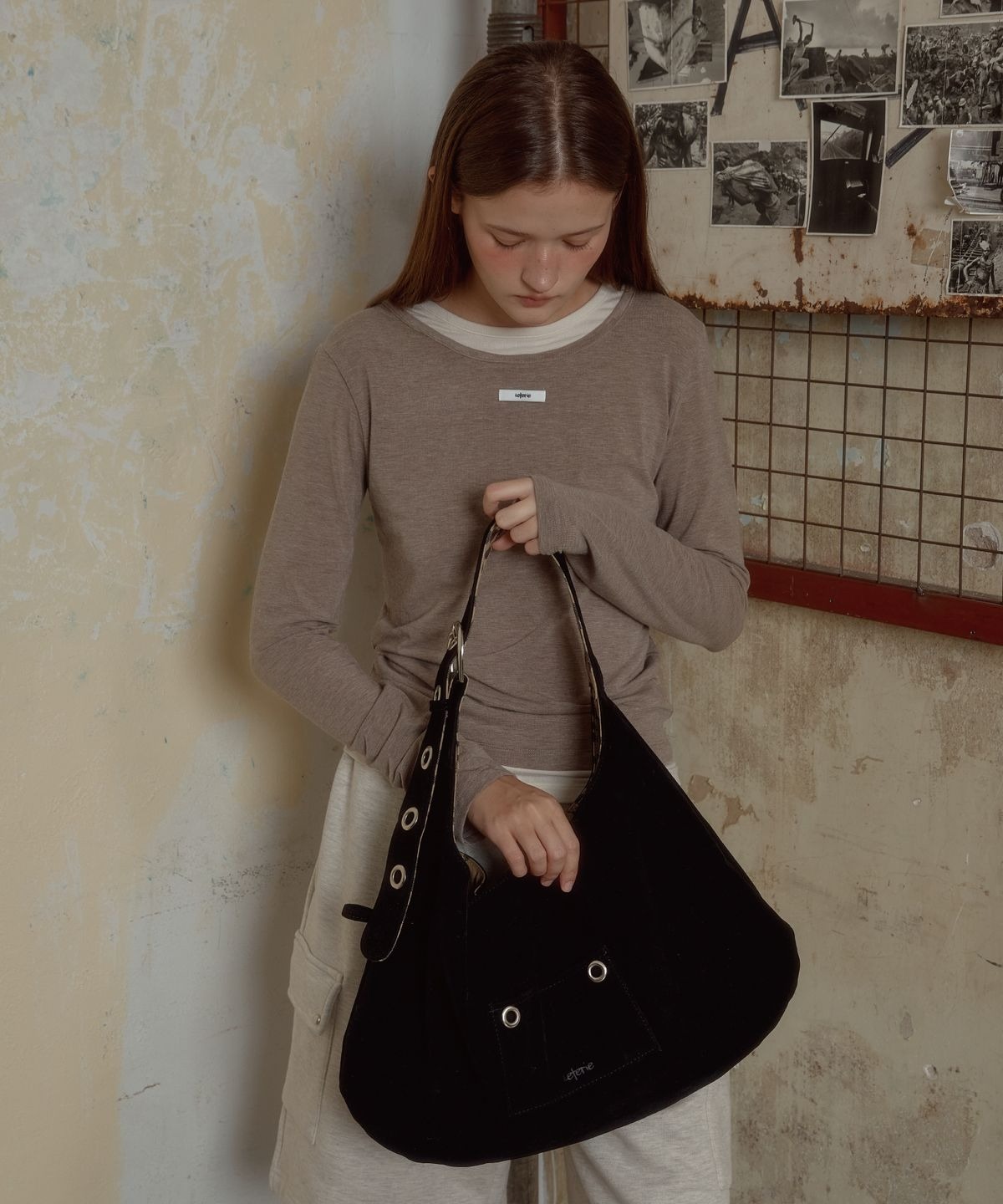 LETERIE Suede Buckle Reversible Shoulder Bag