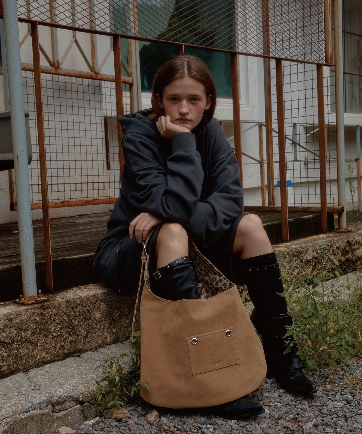 LETERIE Suede Buckle Reversible Shoulder Bag