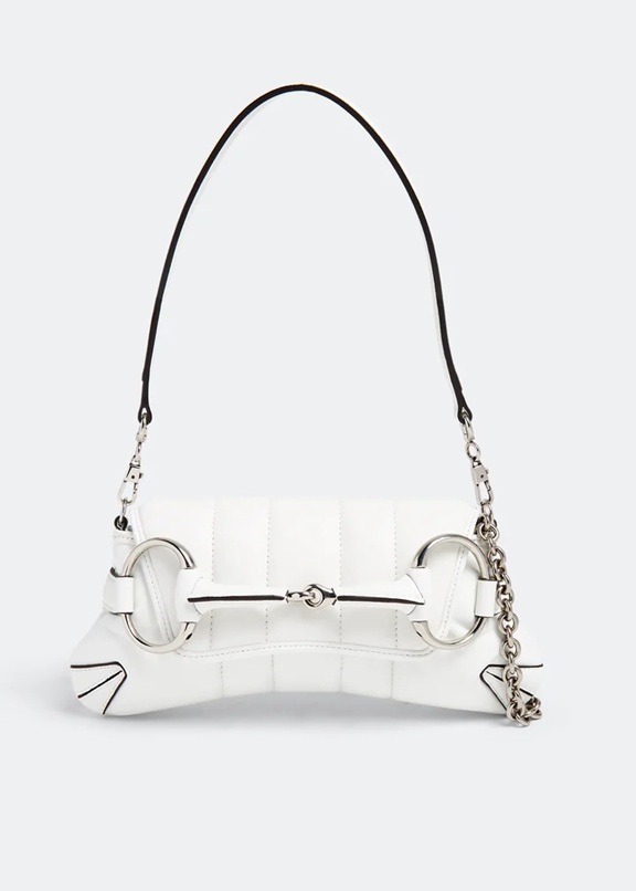 [E] GUCCI WHITE HORSEBIT CHAIN SMALL SHOULDER BAG, 764339AACU1-9014 (EGC34)