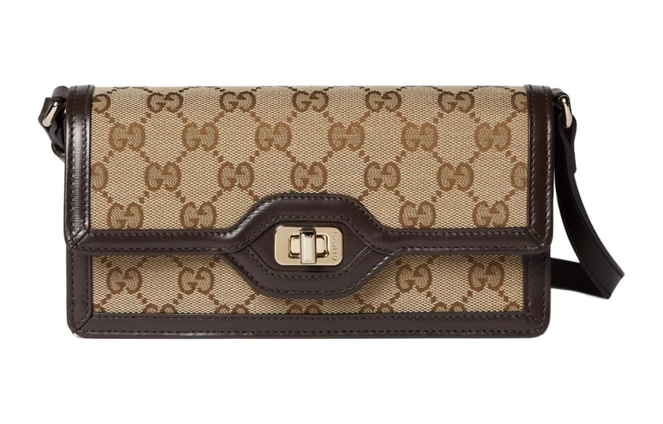 [E] GUCCI BEIGE/EBONY/BLACK CANVAS WITH LEATHER SHOLDER BAG, 790038FADHW-9742 (EGC35)