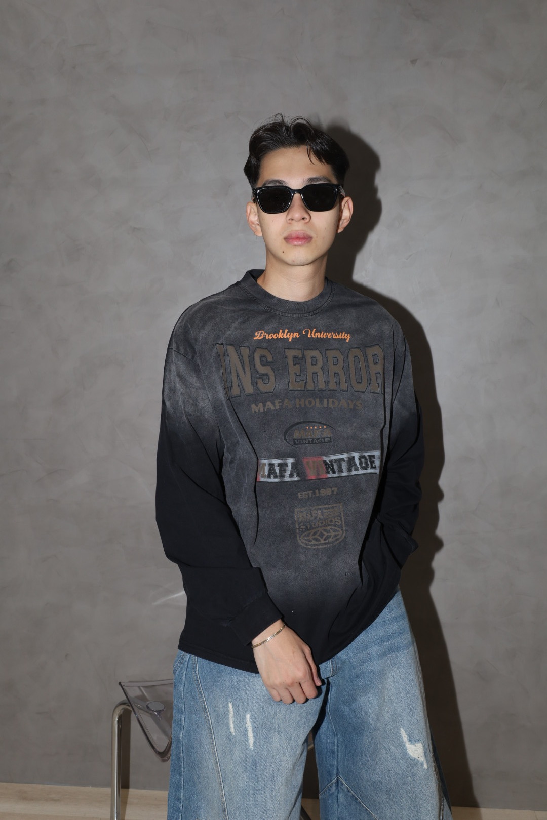 美式水洗假兩件上衣