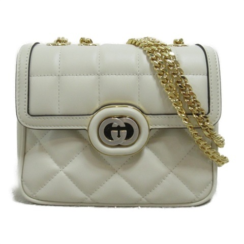 [E] GUCCI WHITE DECO LEATHER CHAIN SHOULDER CROSSBODY BAG, 741457AAB1Q-9022 (EGC41)