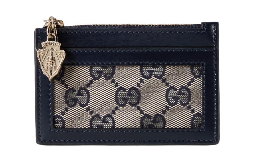 [E] GUCCI BEIGE BLUE LEATHER PANELED CANVAS WALLET, 790033FADHW-4064 (EGC45)