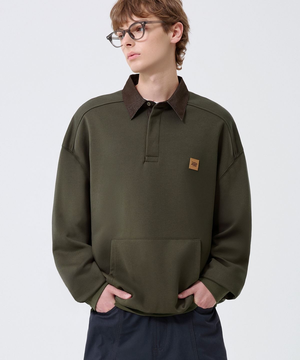 TRILLION Leather Patch Denim Collar Rugby MTM