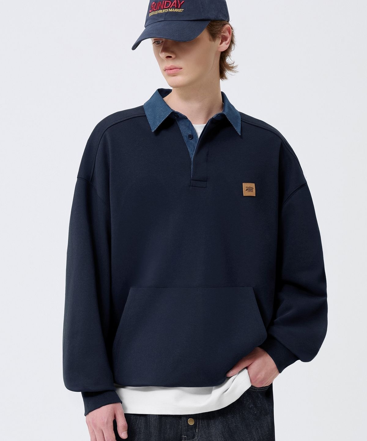 TRILLION Leather Patch Denim Collar Rugby MTM