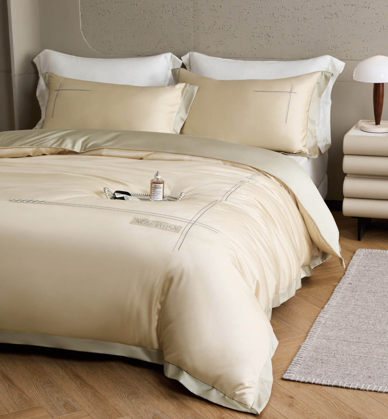 120支頂級天絲四季被床包枕頭套四件組 奧歇爾(香谷檳)