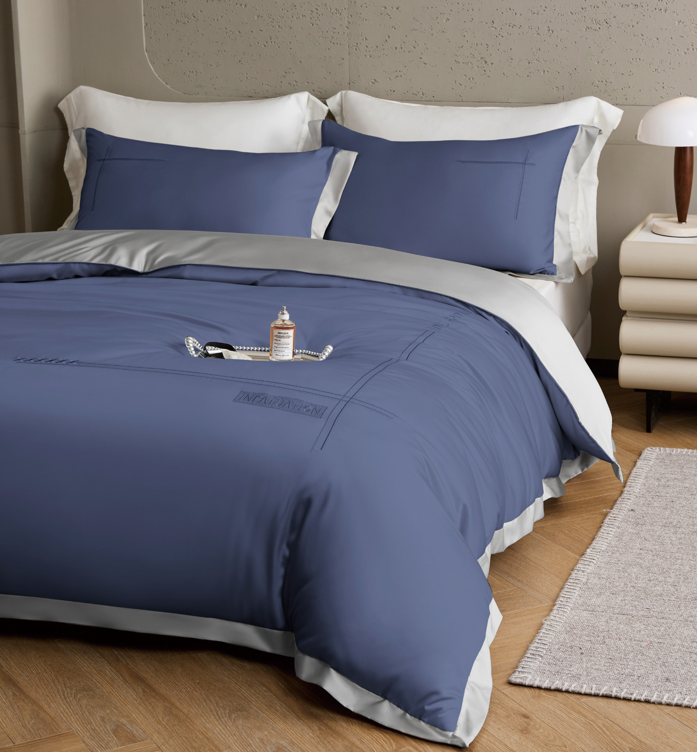 120支頂級天絲四季被床包枕頭套四件組 奧歇爾(花青藍)