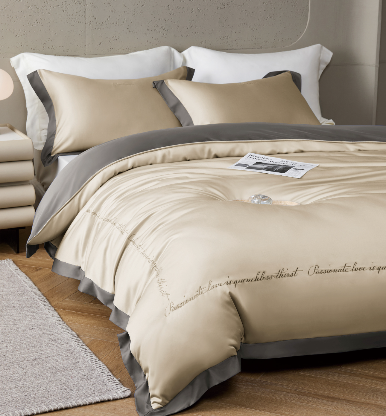 120支頂級天絲四季被床包枕頭套四件組 藍莓之約(香谷檳)