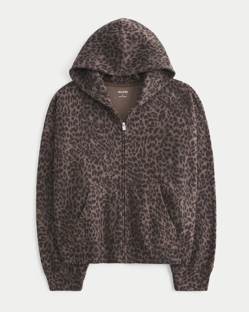 HOLLISTER 寬鬆豹紋連帽外套Oversized Leopard Print Zip-Up Hoodie
