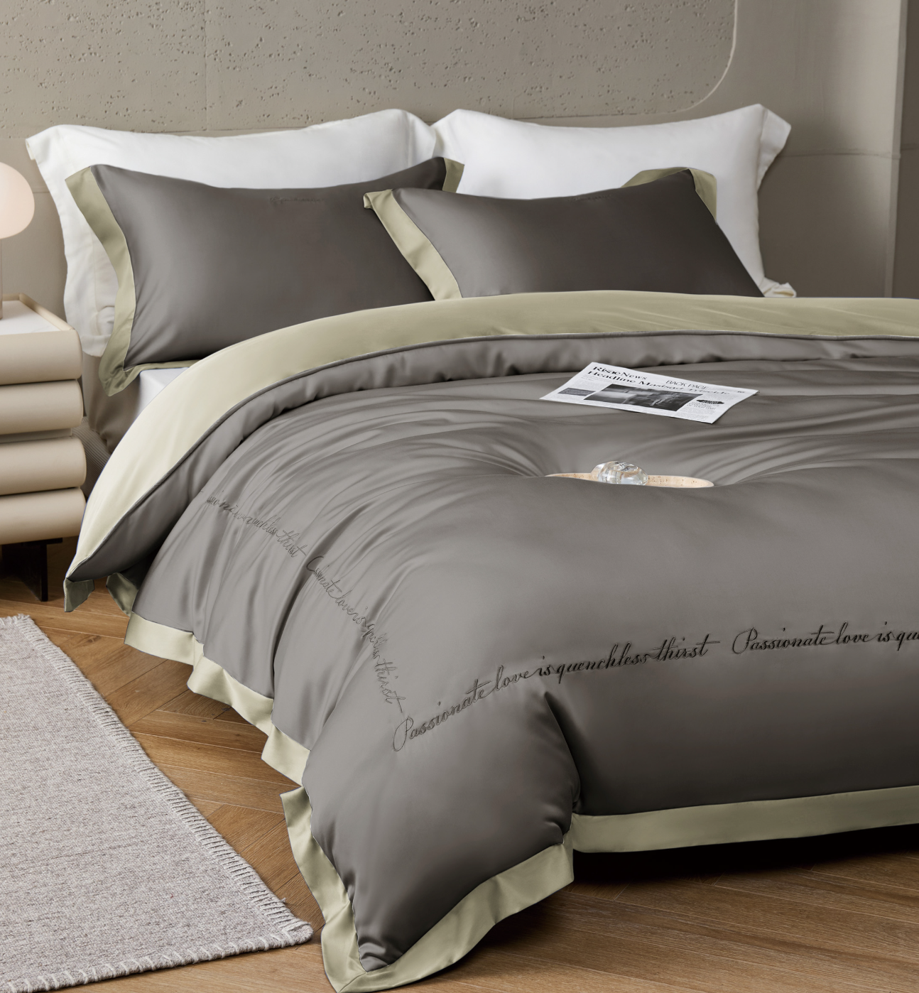 120支頂級天絲四季被床包枕頭套四件組 藍莓之約(霧迷)