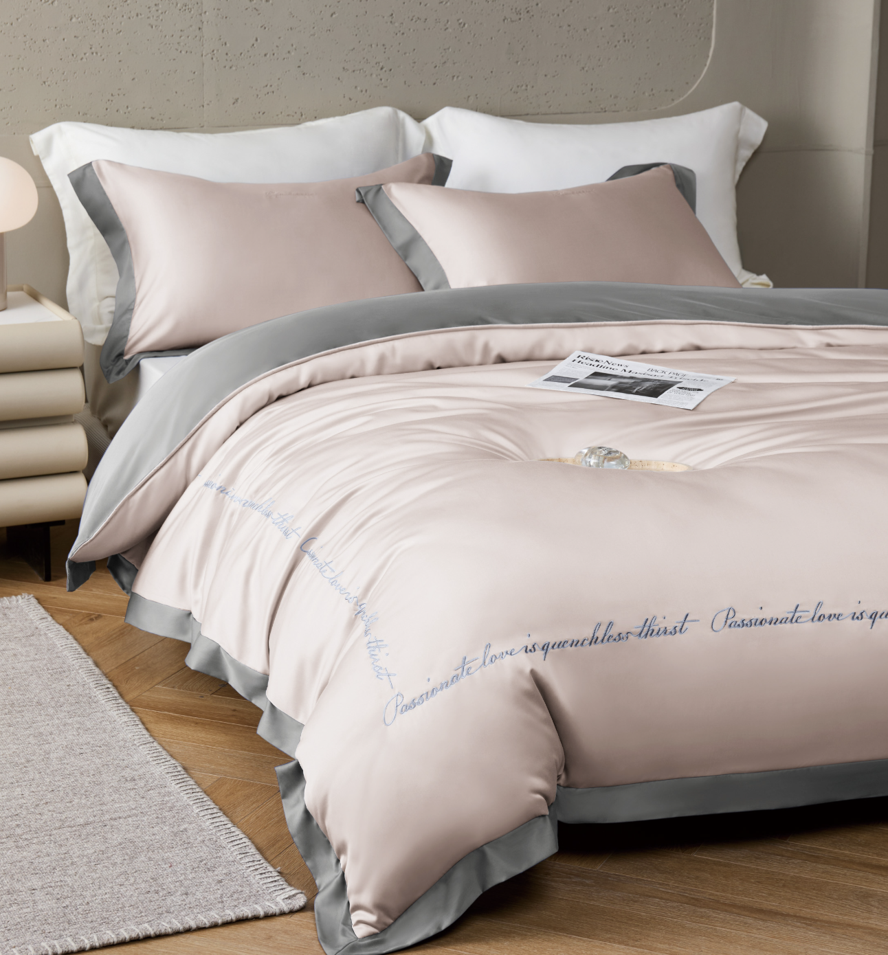 120支頂級天絲四季被床包枕頭套四件組 藍莓之約(蜜汁粉)