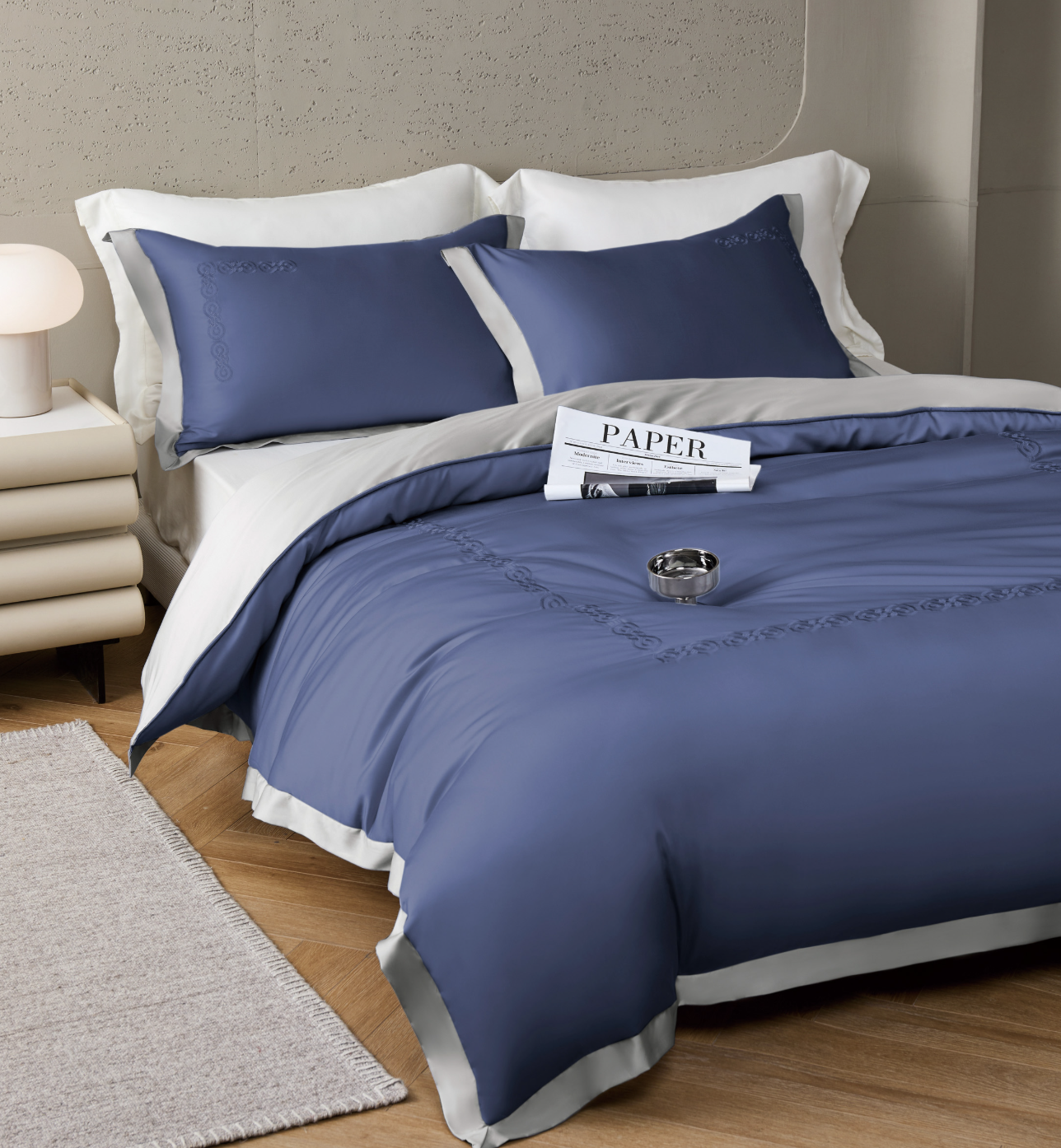 120支頂級天絲四季被床包枕頭套四件組 達維塔(青花藍)