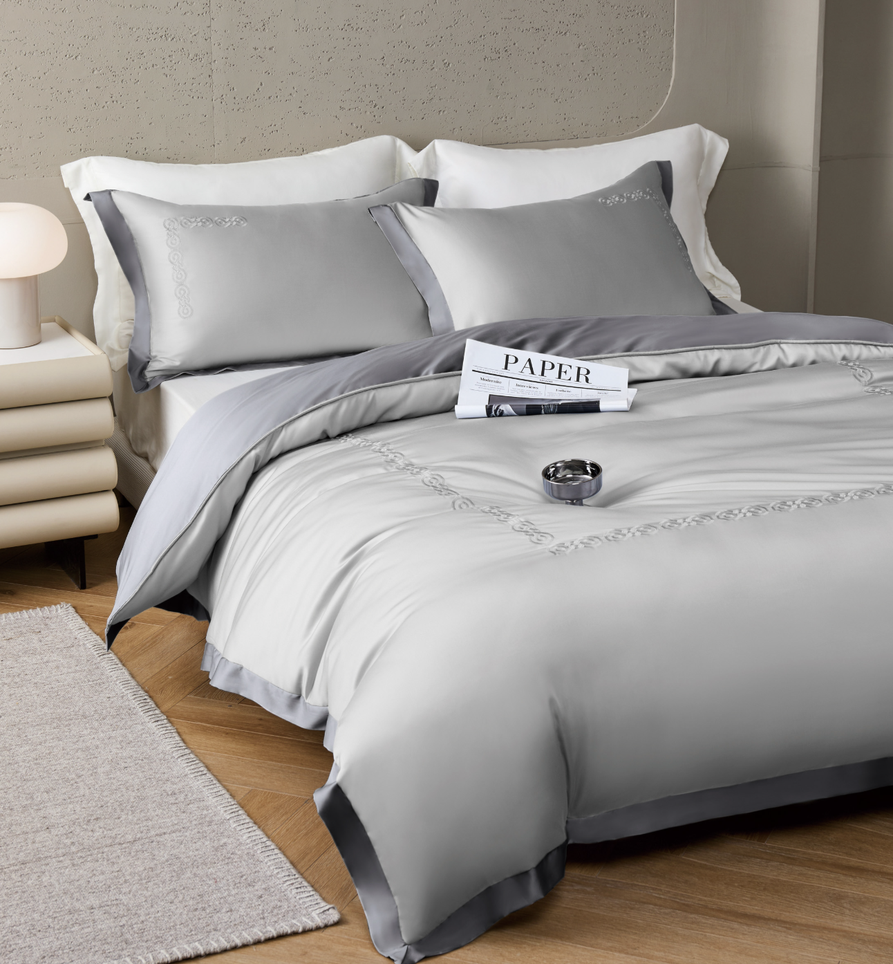 120支頂級天絲四季被床包枕頭套四件組 達維塔(北極灰)