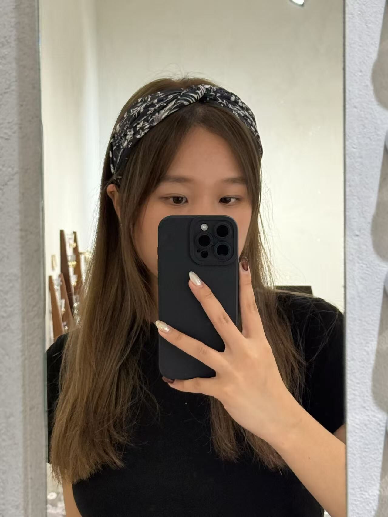 黑色碎花布藝頭箍