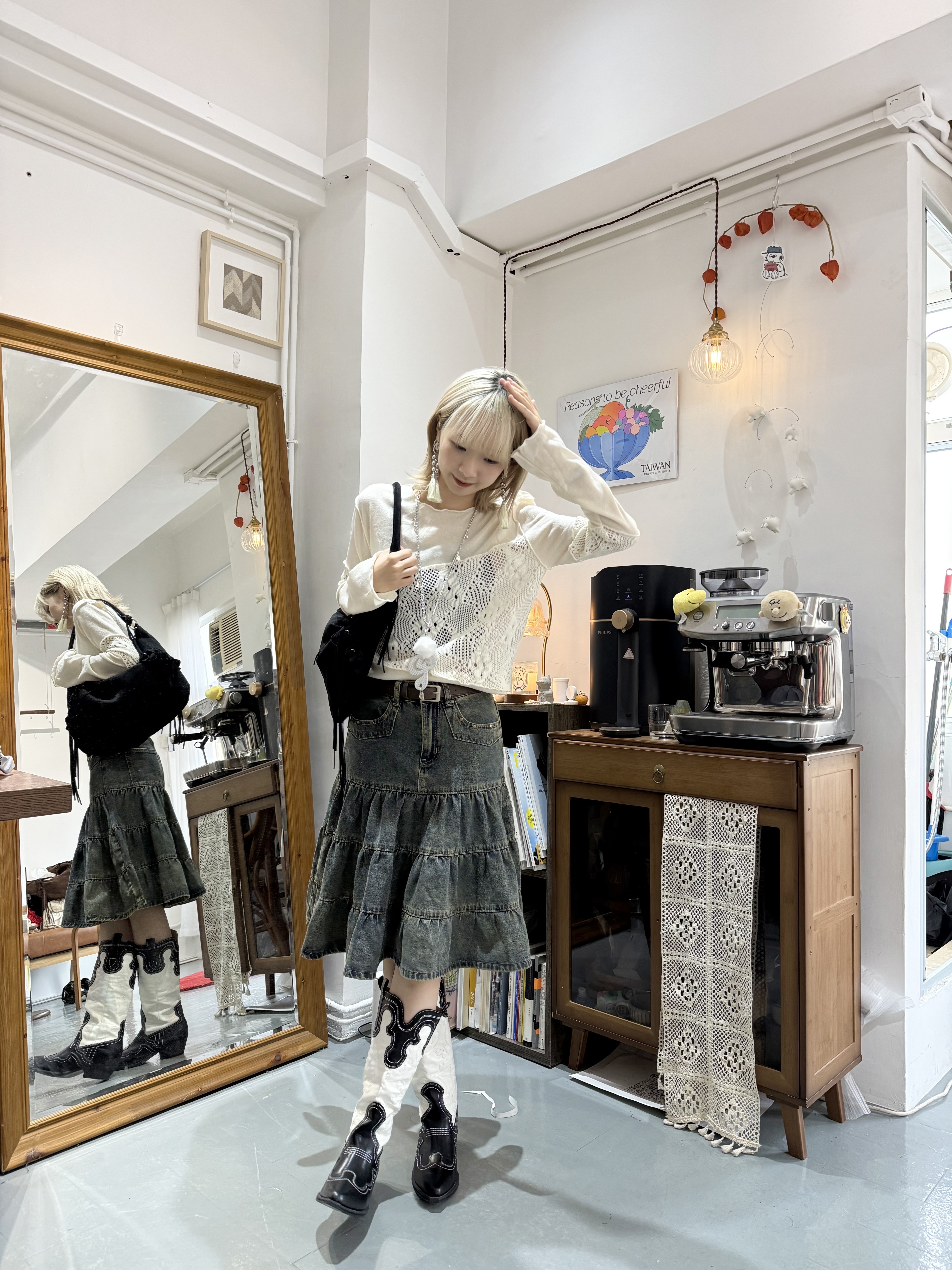 拼布網紋斜cut Top