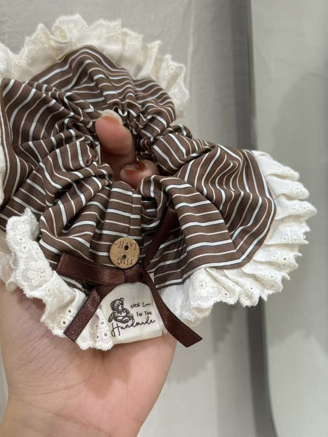 啡色間條通花橡筋