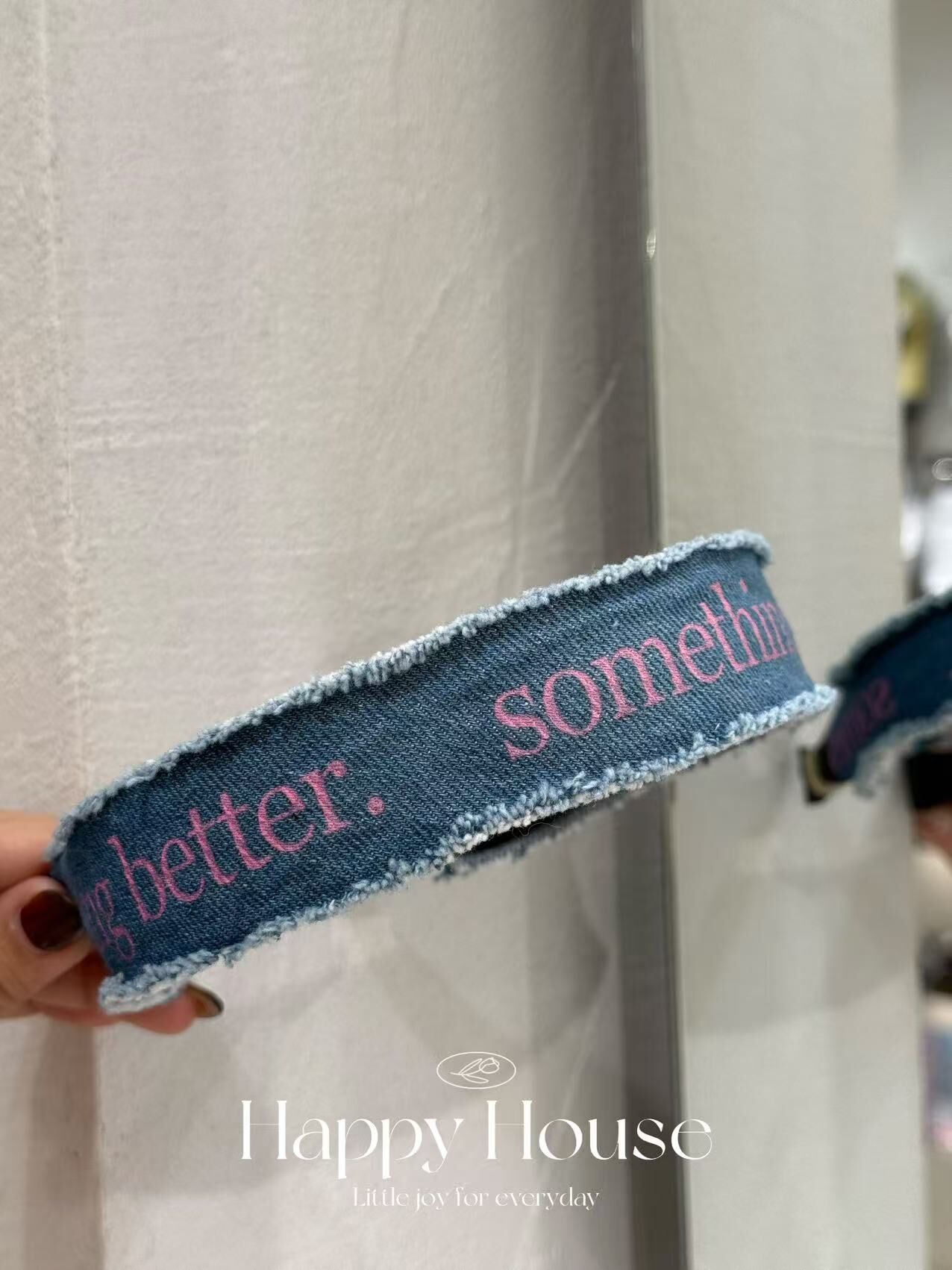 牛仔布粉色字頭箍