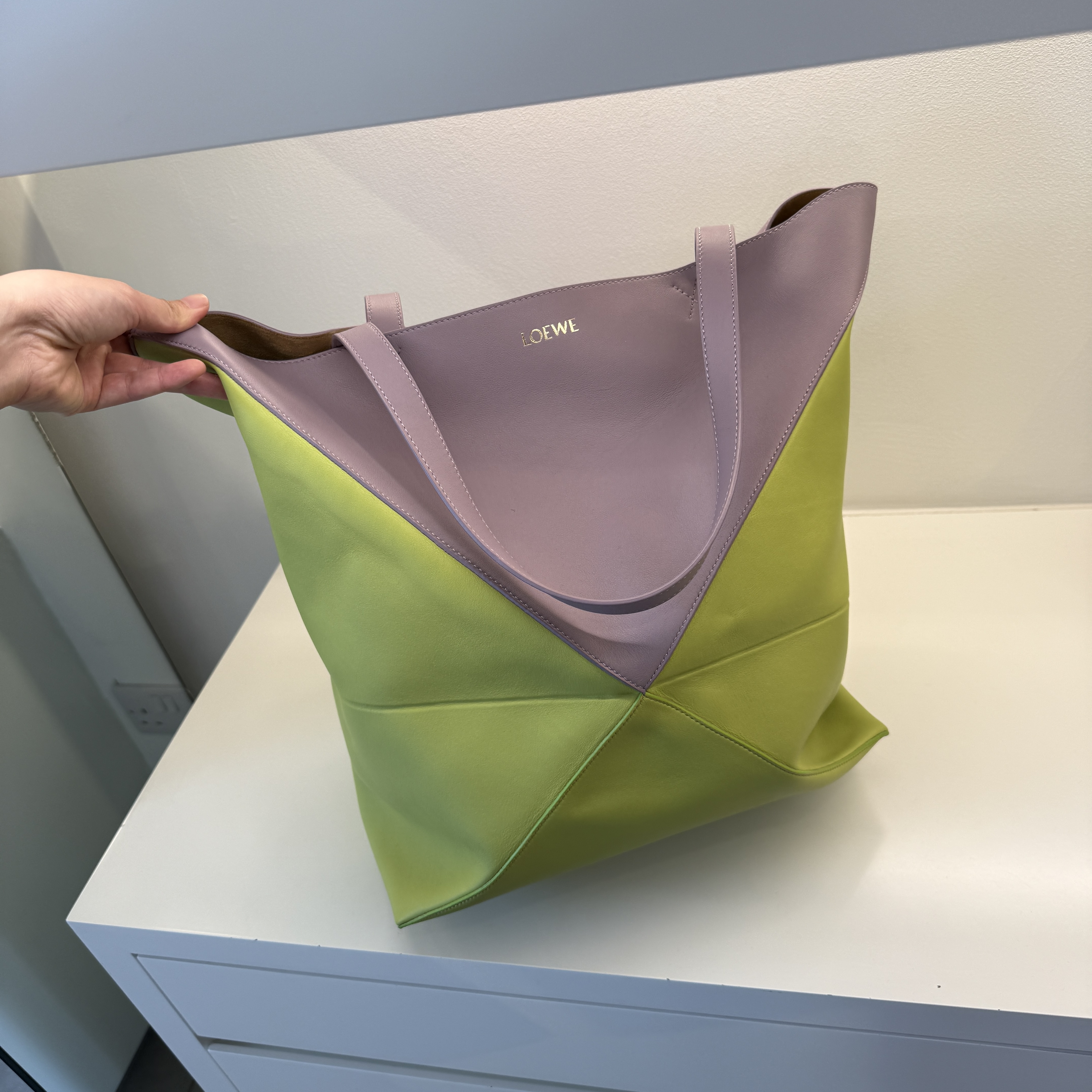 Loewe Puzzel Fold Tote XL Bag Mauve Green