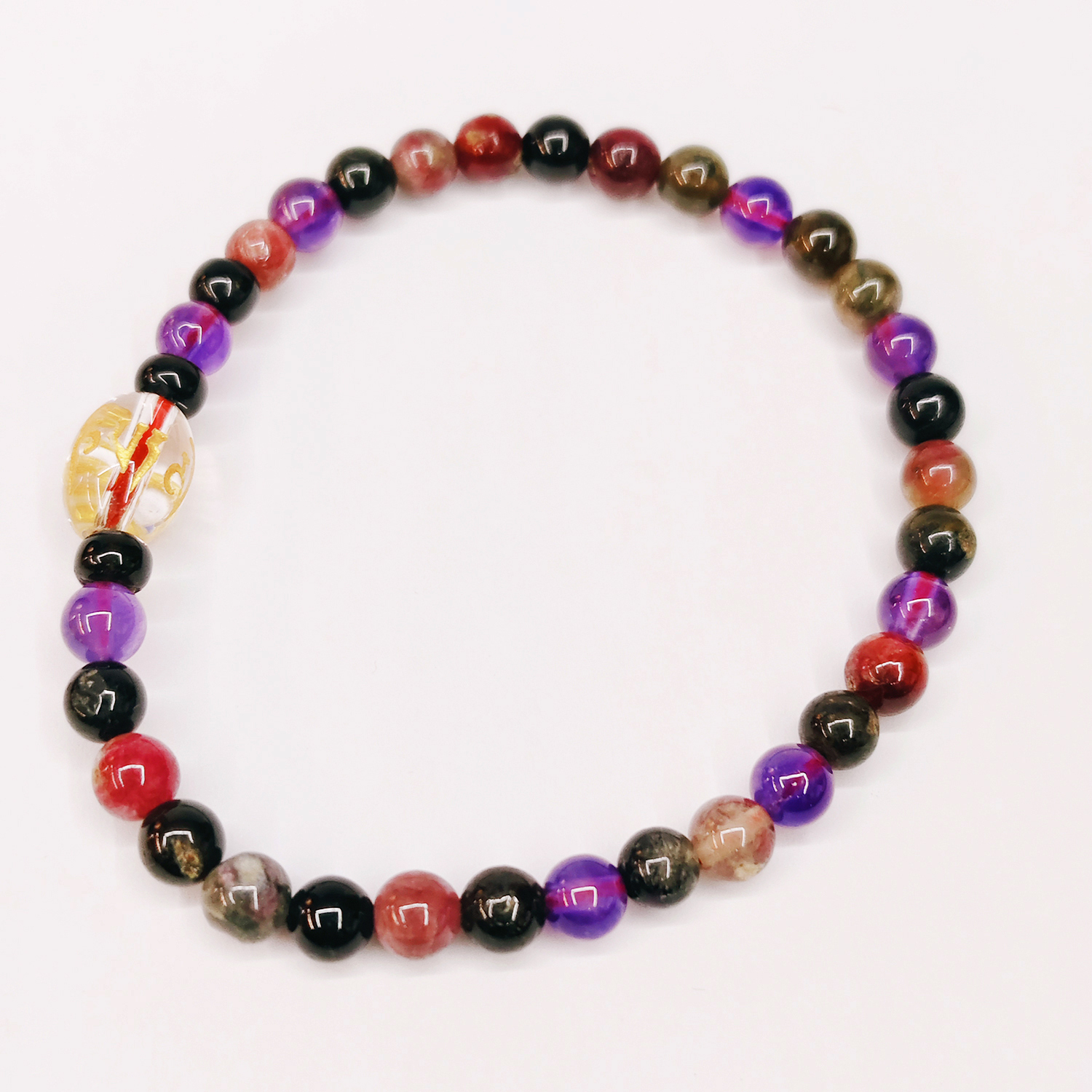 六字真言&紫晶碧璽手珠6mm【十方】155120