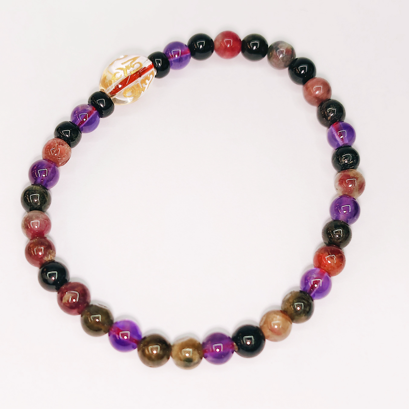 六字真言&紫晶碧璽手珠6mm【十方】155120