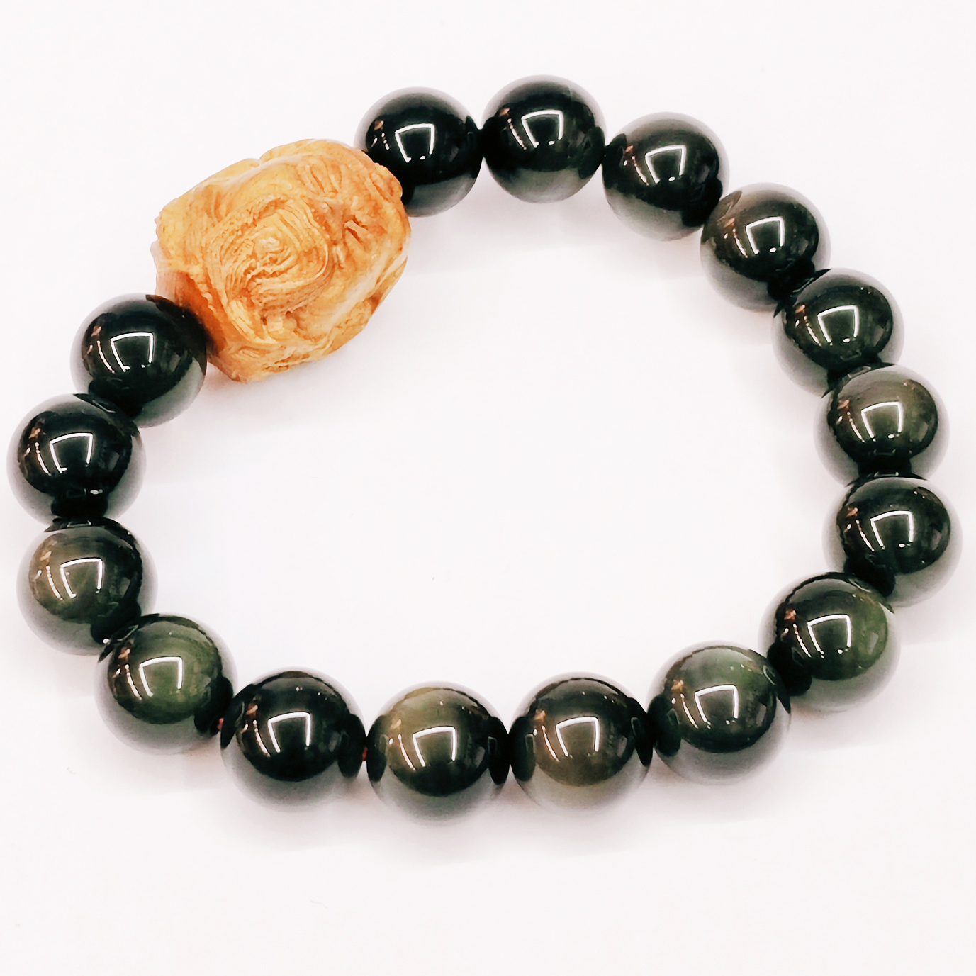 關公{桃木}&黑曜石手珠12mm【十方】155127