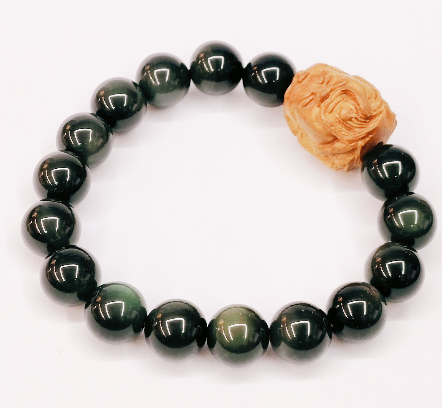 關公{桃木}&黑曜石手珠12mm【十方】155127