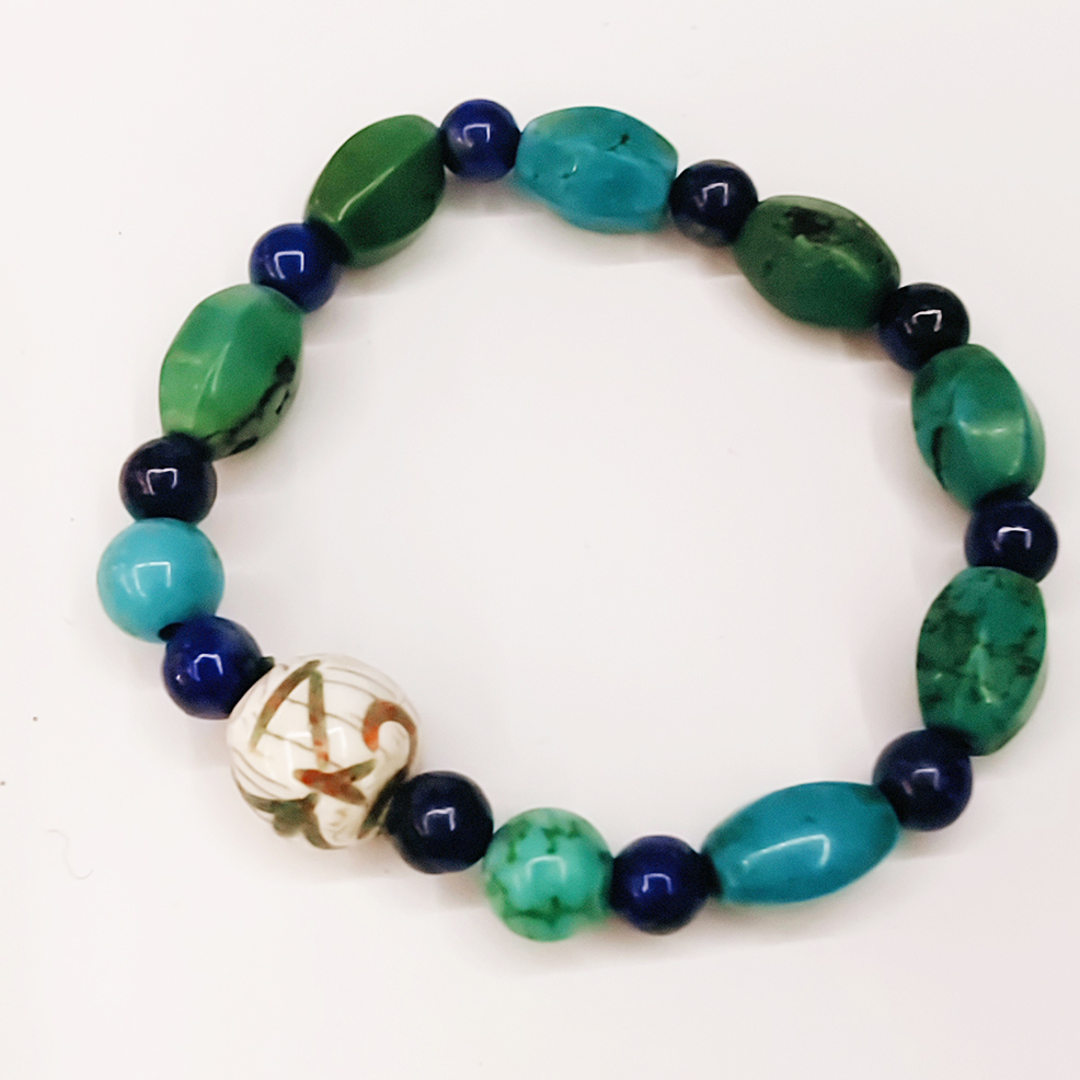 嗡{老硨磲}&綠松石手珠8mm【十方】155128