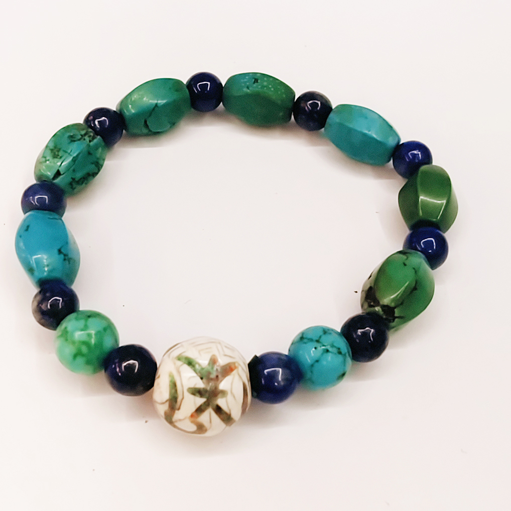 嗡{老硨磲}&綠松石手珠8mm【十方】155128