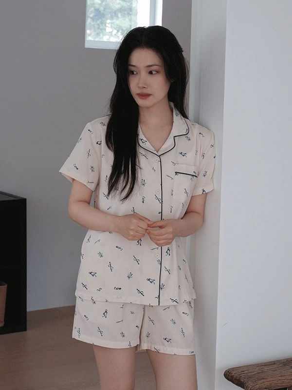 【現貨】韓國JUUNEEDU｜蝴蝶結🎀短袖睡衣套裝