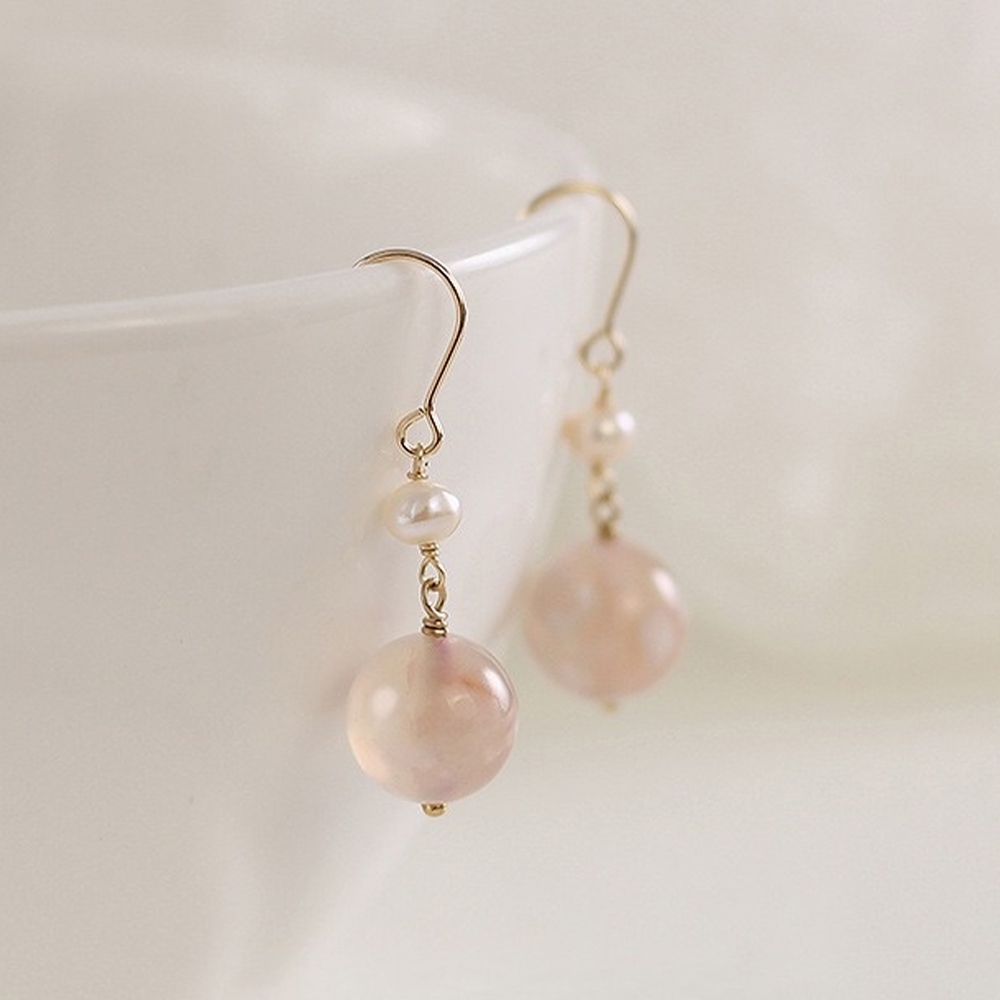 耳環 女生耳環 珍珠耳環 櫻花瑪瑙 14K包金 耳墜 垂墜耳環 個性耳環 古風耳環 小眾耳環 氣質耳環 穿搭配件 079