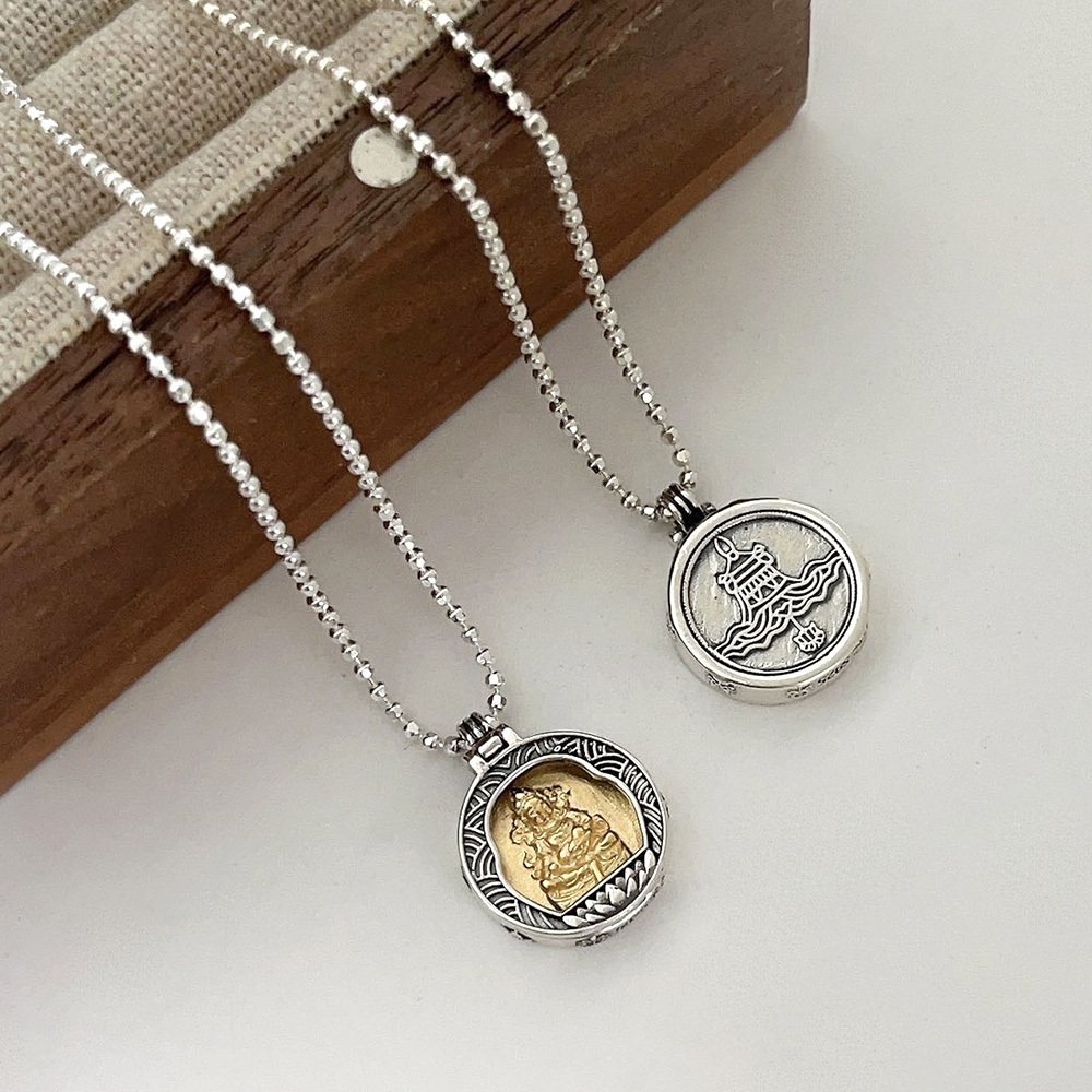 飾品 項鍊 女生項鍊 項鍊男 禮物 純銀項鍊 黃財神項鍊 S925 吊墜項鍊 圓牌項鍊 復古項鍊 民族風 招財納福563