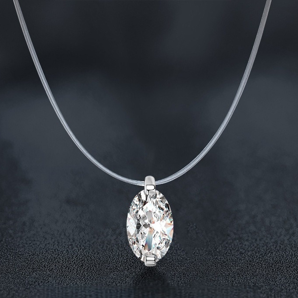 飾品 項鍊 純銀項鍊 女生項鍊 魚線項鍊 莫桑鑽 鑽石項鍊 鎖骨鏈 吊墜項鍊 人魚之淚 頸鍊 百搭 高級感 送女友562