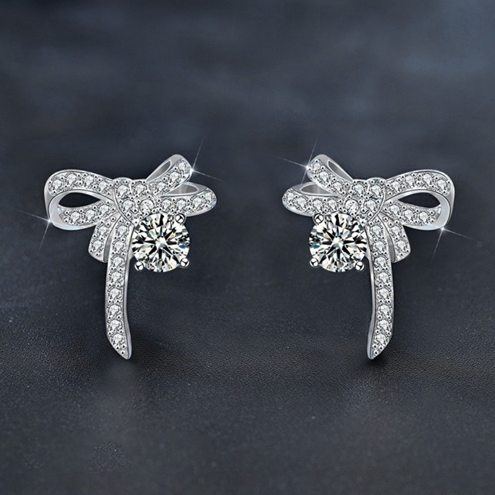 飾品 耳環 女生耳環 蝴蝶結耳環 純銀耳還 莫桑石耳環 韓系耳環 氣質耳環 925銀針 抗敏感耳環 高級感 百搭 554