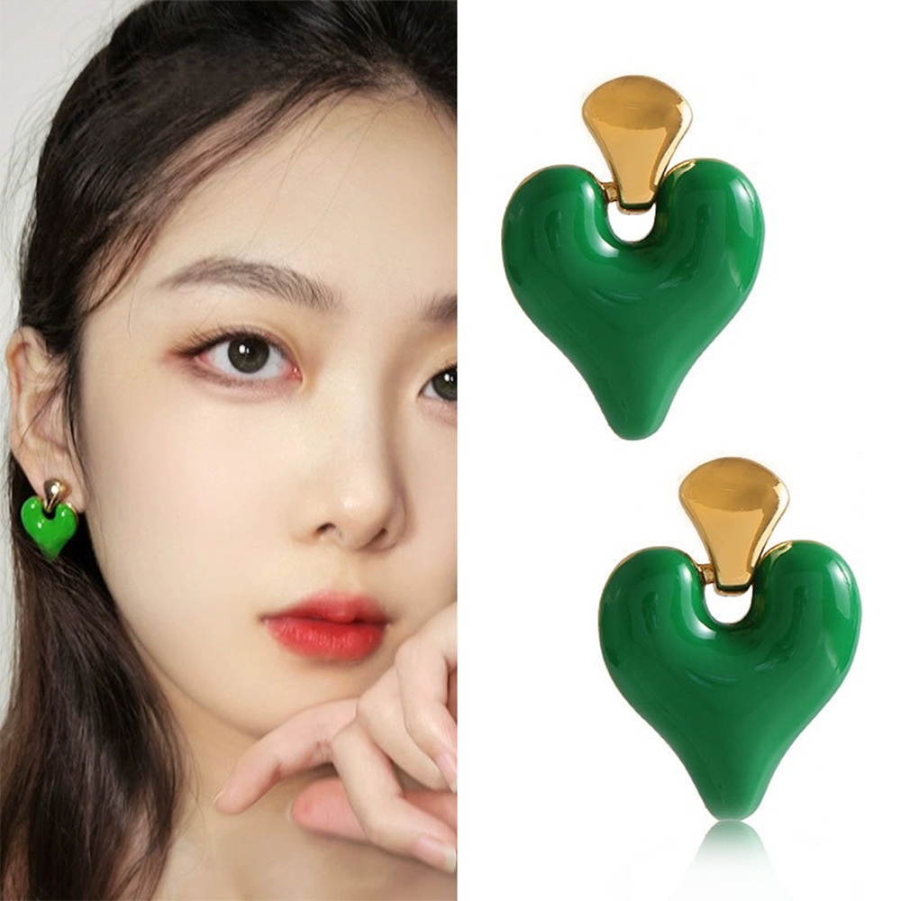 耳環 心型耳環 琺瑯耳環 飾品 925銀針 吊墜耳環 配飾 歐美風 ins風 復古耳環 桃心耳環 女生耳環 耳墜 078