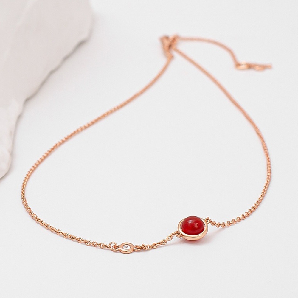 項鍊 轉運珠項鍊 玫瑰金色 鋯石項鍊 鎖骨鏈 女生項鍊 簡約 韓國項鍊 ins風 飾品 項鍊女 紅珠項鍊 配飾 535