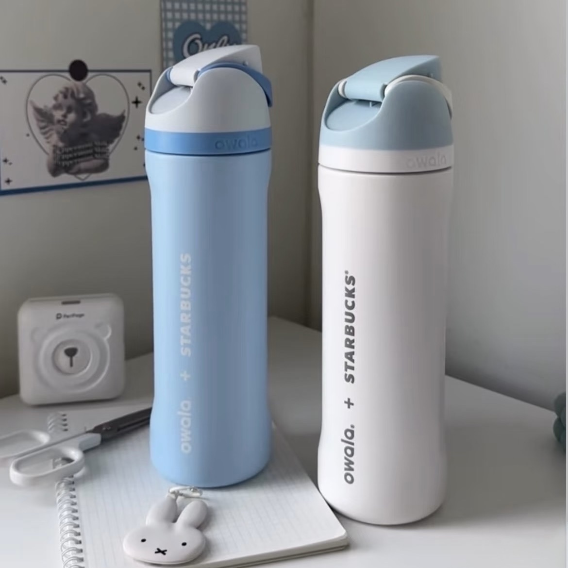 🇰🇷韓國限定🇰🇷 聯名 星巴克 Starbucks x Stanley Owala 不鏽鋼吸管隨行杯 水壺 710ml 藍白