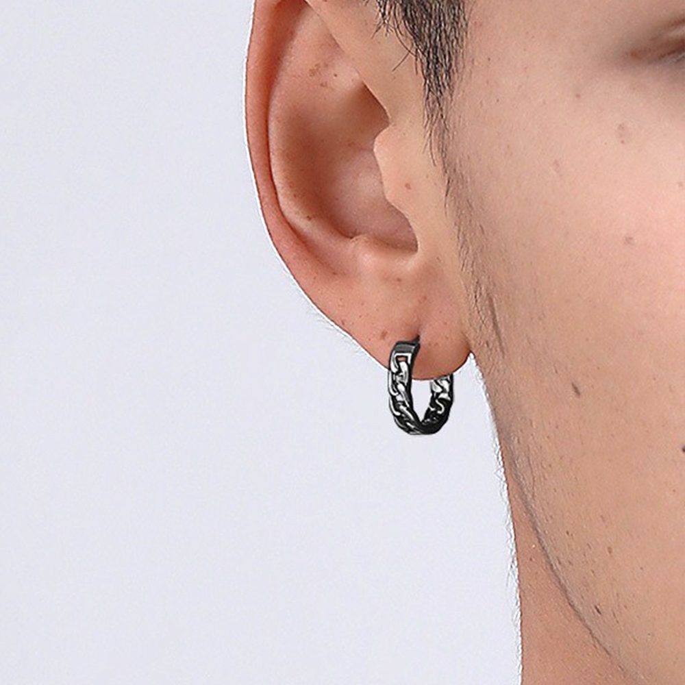 耳環 純銀耳環 男生耳環 小圈耳環 鏈條紋耳環 百搭 抗過敏耳環 耳扣 697