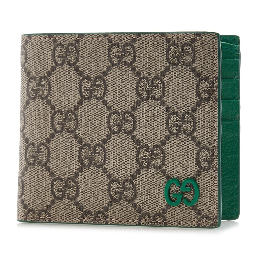 [E] GUCCI BEIGE/GREEN GG SUPREME CANVAS WALLET, 768243FACQC-9753 (EGC154)
