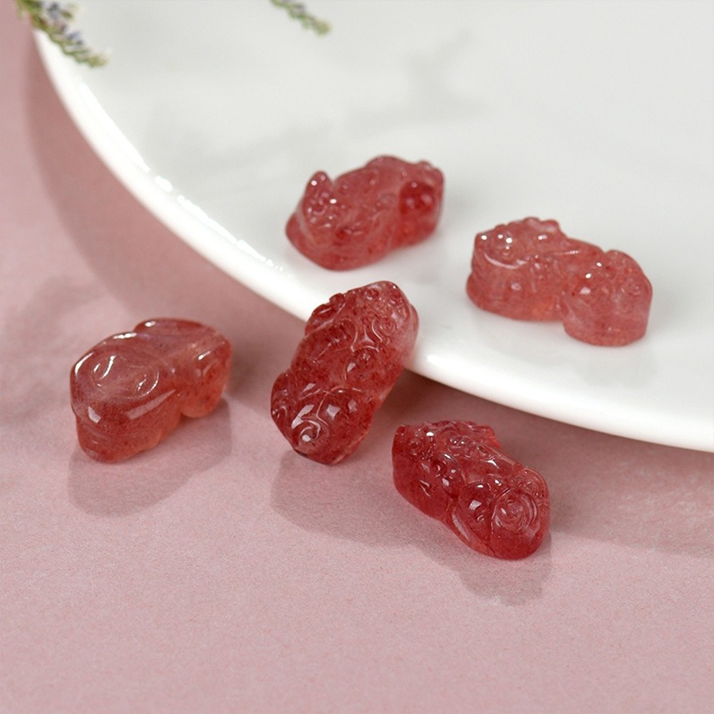 草莓晶貔貅串珠配件 立體DIY飾品 天然水晶 手工手作隔珠配飾 097