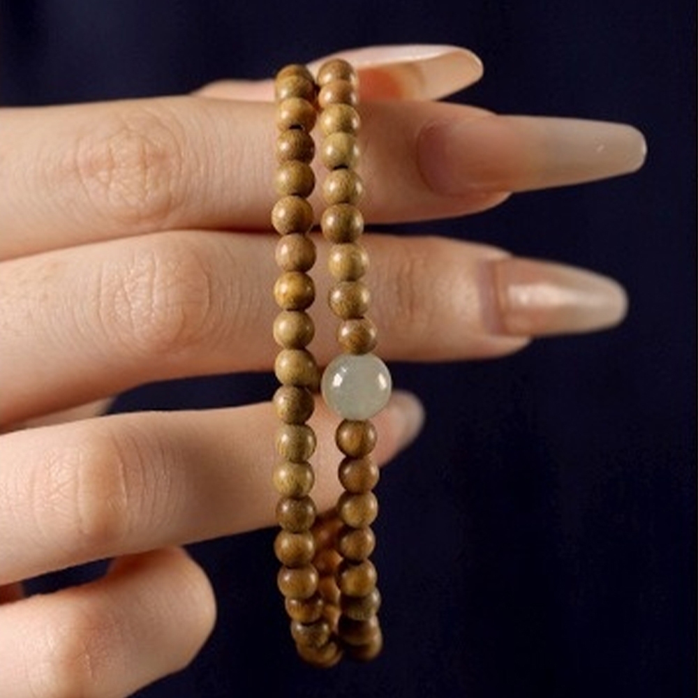 和田玉手鍊 圓珠雙圈手串 檀香木手飾 小葉紫檀 天然佛珠 飾品 配飾 089