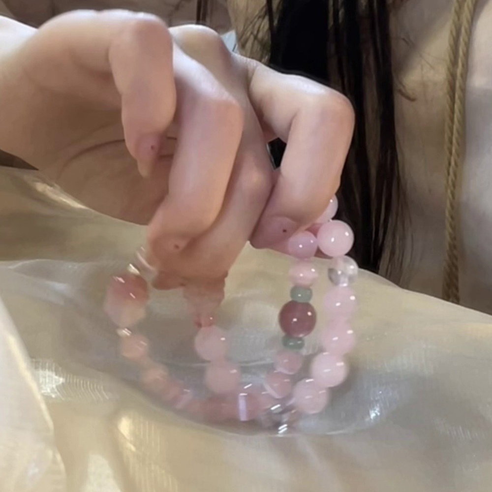 粉水晶狐狸手鍊 九尾狐串珠手串 天然瑪瑙 白水晶 飾品 水晶手飾 圓珠手鍊 692