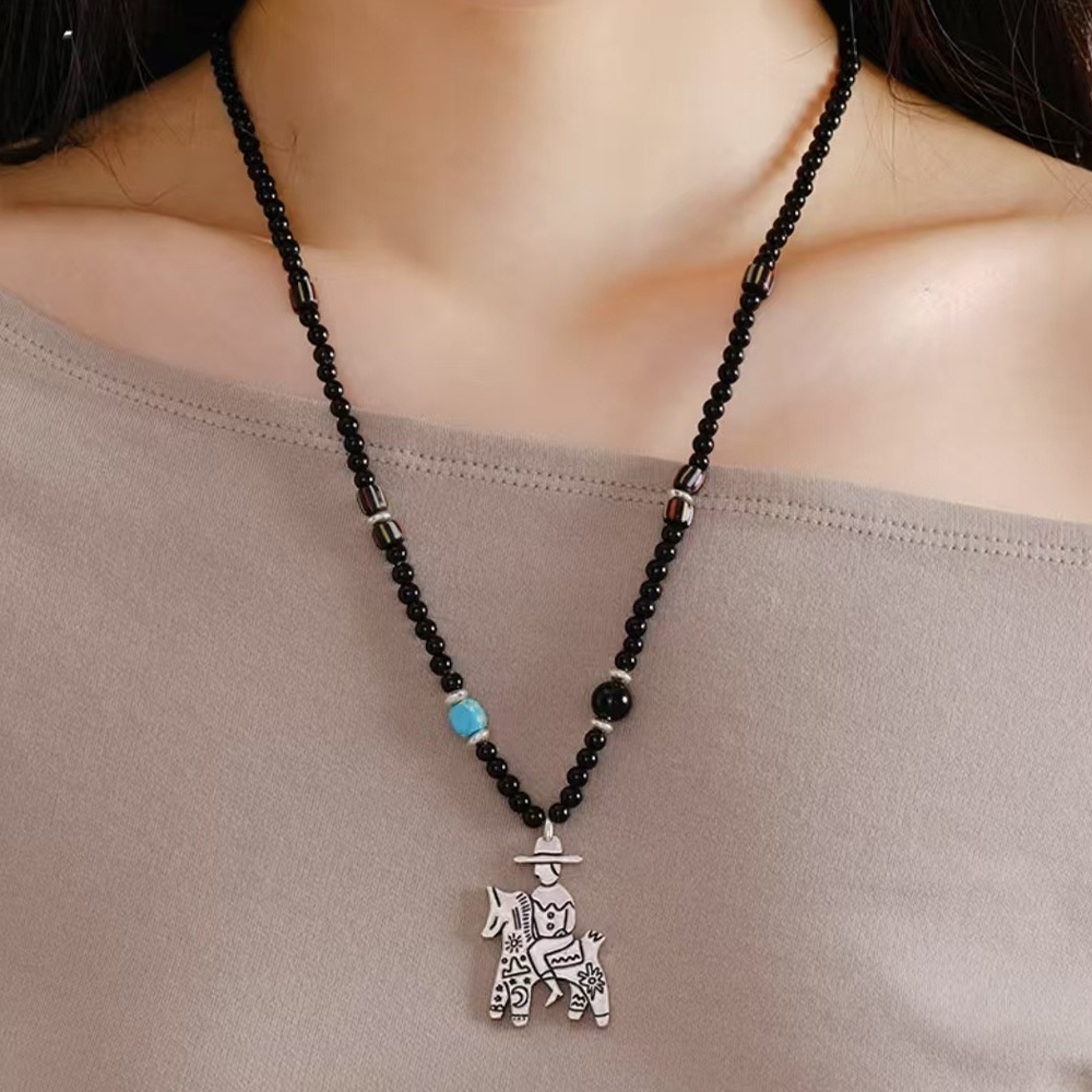 項鍊 黑瑪瑙項鍊 串珠項鍊 琉璃項鍊 騎士吊墜項鍊 民族風 688